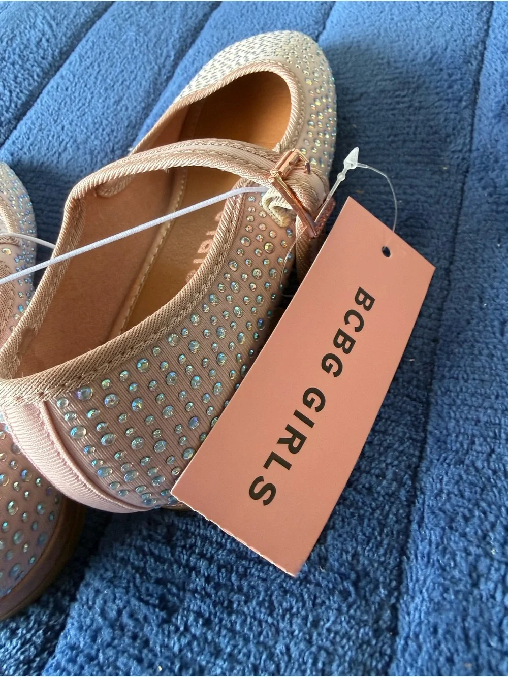 BCBG Girls Blush Rhinestone Mary Jane Flats Shoes Size 12M New